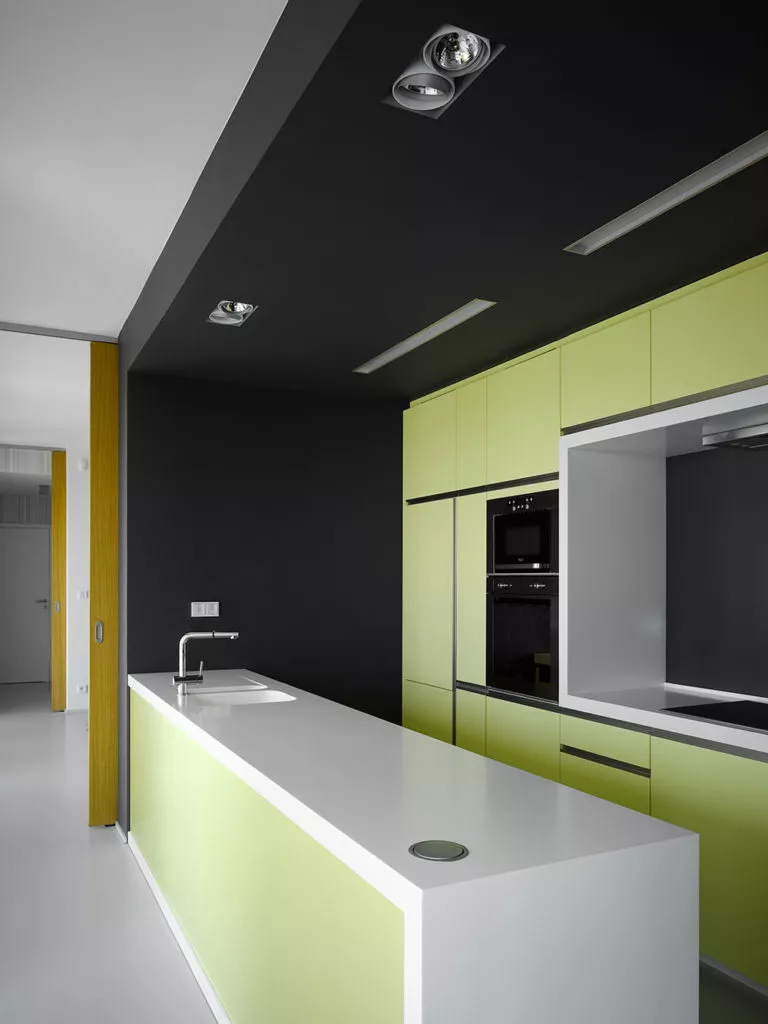 kitchen with white and green furniture and anthracite sides